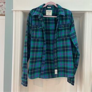 Abercrombie & Fitch Blue and Green Plaid Flannel Shirt XXL 100% Cotton So Soft!